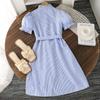 Girl Short Sleeves Striped Print Dress Children Kid Casual Summer Beach Sundress Princess Dresses Clothes