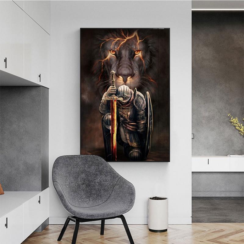 Klassische christliche Wandkunst Bibel Jesus Löwe und Krieger Öl auf Leinwand Poster und Drucke Wohnzimmer Dekoration Geschenke