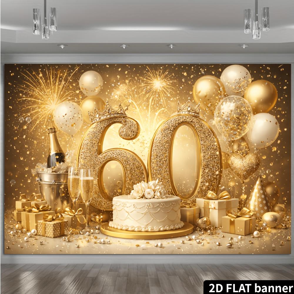Sfondo per 60° compleanno su piano 2D, tema oro champagne con elementi dorati scintillanti per il 60°