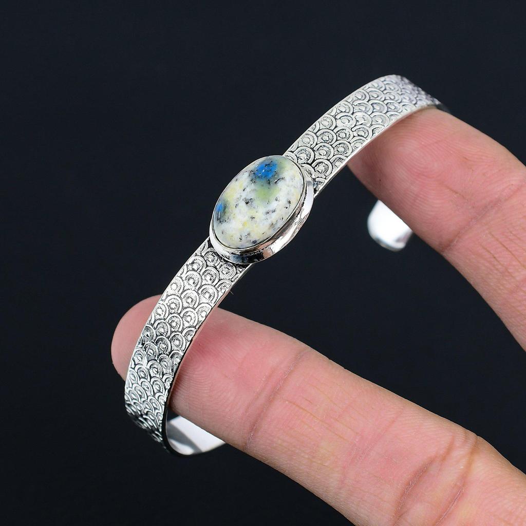 Mothers day Sale Oval Natural K2 Jasper Boho Bangle Bracelet 925 Sterling Silver