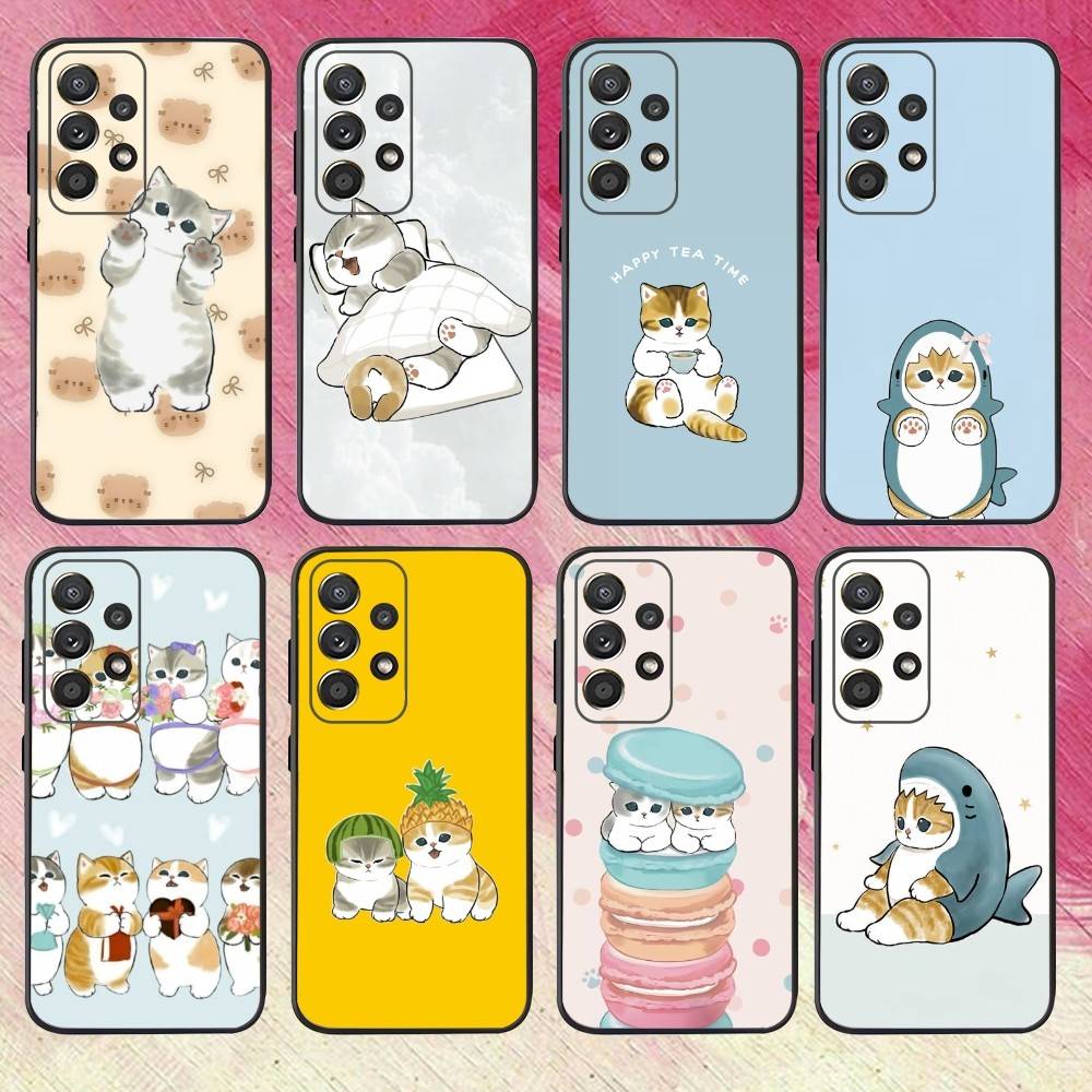 Cute M-Mofusands C-Cat Ear Phone Case For Samsung S25,S24,S21,S22,S23,S30,Ultra,S20,Plus,Fe,Lite,Note,10,9,5G Black Cover