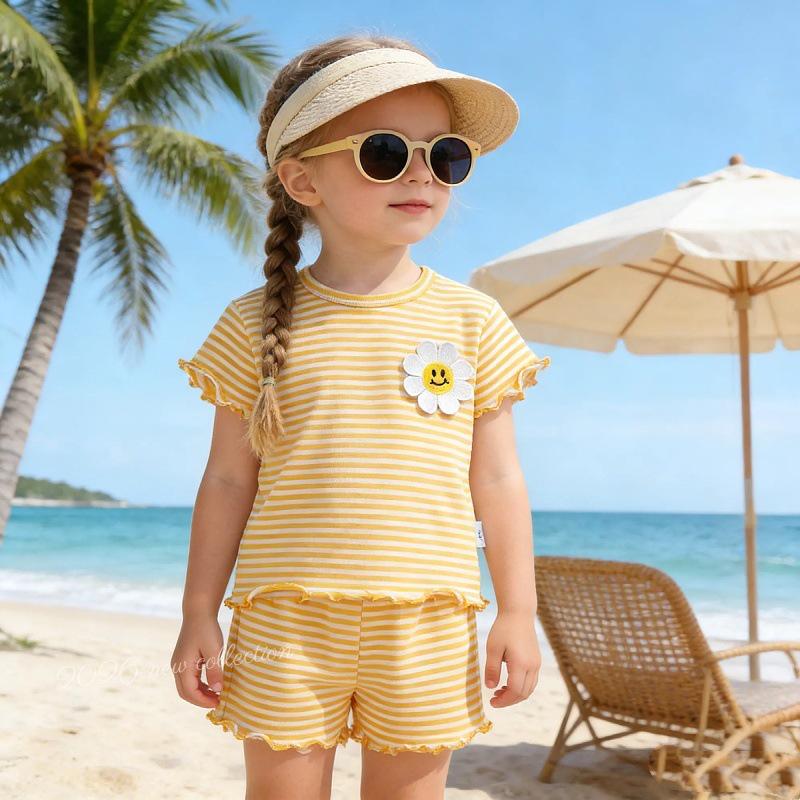 Children's Striped Summer Two-Piece Set: Soft Short Sleeve T-shirt & Elastic Waist Shorts