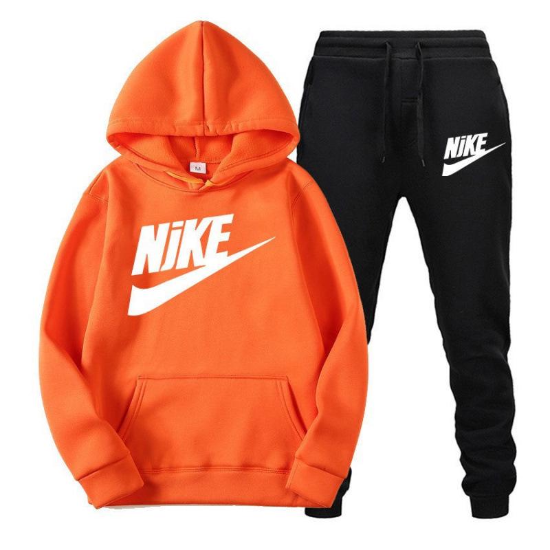 Modny zestaw unisex z nadrukiem: bluza z kapturem i spodnie dresowe