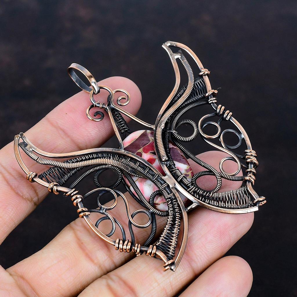 Kingman Red Mohave Copper Turquoise Pendant Copper Wire Wrapped Pendant Handmade Jewelry Butterfly Pendant Gemstone Jewelry Gifts for Mother
