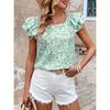 2026 Women's Printed Summer Fashion Casual Top with Back Bow and Double-Layer Pleats Short Sleeves