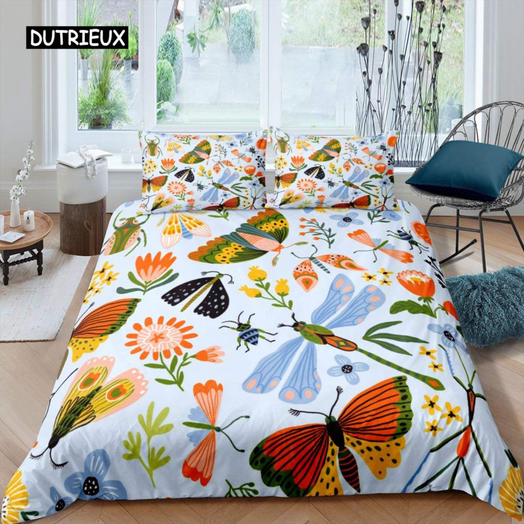 Dragonfly Duvet Cover Set King Size Colorful Wing Bedding Set for Kids Teens Adult Forset Wild Animal Theme 2/3pcs Quilt Cover