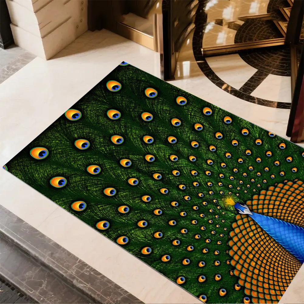 1pc Home Carpet Peacock and Flowers Non-Slip Design for Office Decor Living Room Bedroom Gift