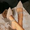 Sharp Pointed High-heeled Women's Shoes With Rhinestone Toe Cap Slippers