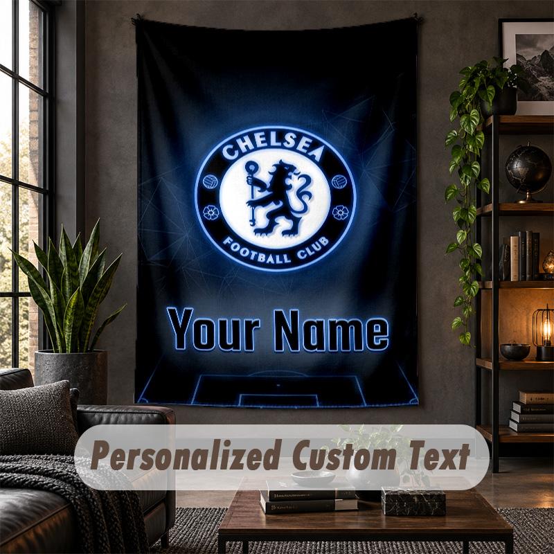 Arazzo da Parete Stampa Chelsea FC Testo Nome Personalizzato Appeso a Parete Decorazione per la Casa