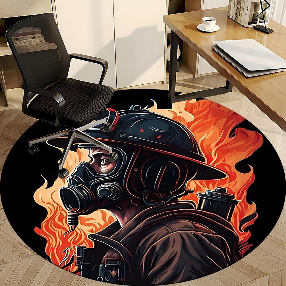 1pc Firefighter Flames Office Round Area Rug, Mat Suitable ForOffice, Under Office Chairs Bedroom Living Room Home Decor, Room Deco
