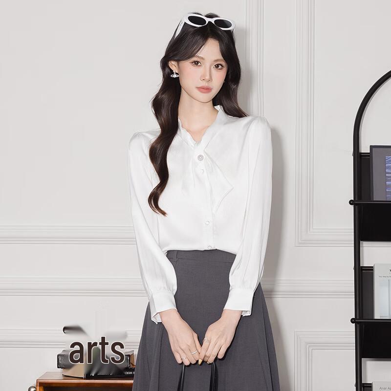 Women's Long Sleeve Scarf Tie Shirt