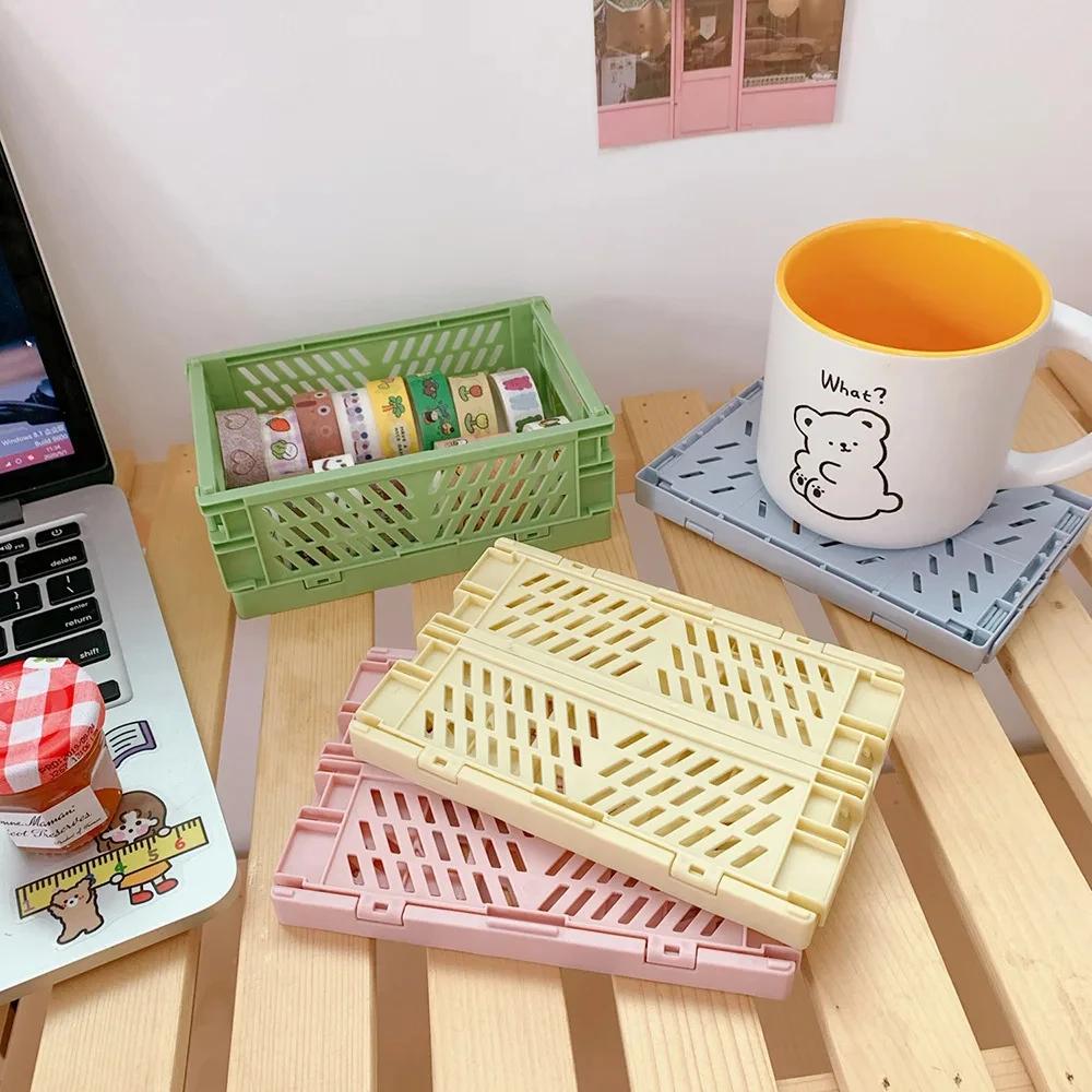 6-color folding plastic storage box, student desk tidying tape, stationery folding basket, storage basket, storage box