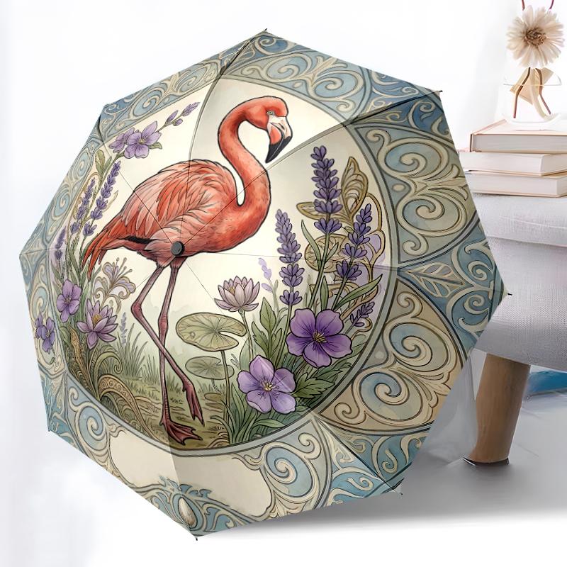 

1pc Sturdy 8-Bone Auto Umbrella, Desert Flamingo Glow Umbrella, Digital Printed, Foldable Umbrella for On-the-Go Outdoor Use