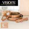 VISIONS Frying IH Oven Gold Removable Handle Pan, Pot, 5-piece Set, Compatible, Compatible, Coating, CP-8725