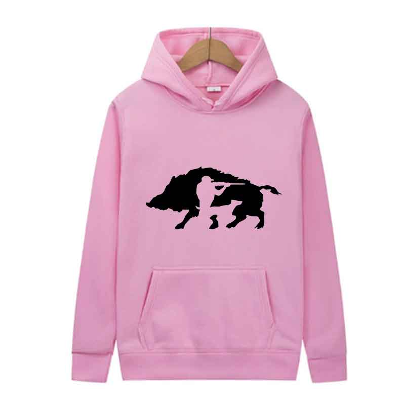 Wild Boar and Hunter Print Beast Men's Hooded Sweatshirt Long sleeved Casual Hoodie Warm Street Clothing Winter Fashion Top