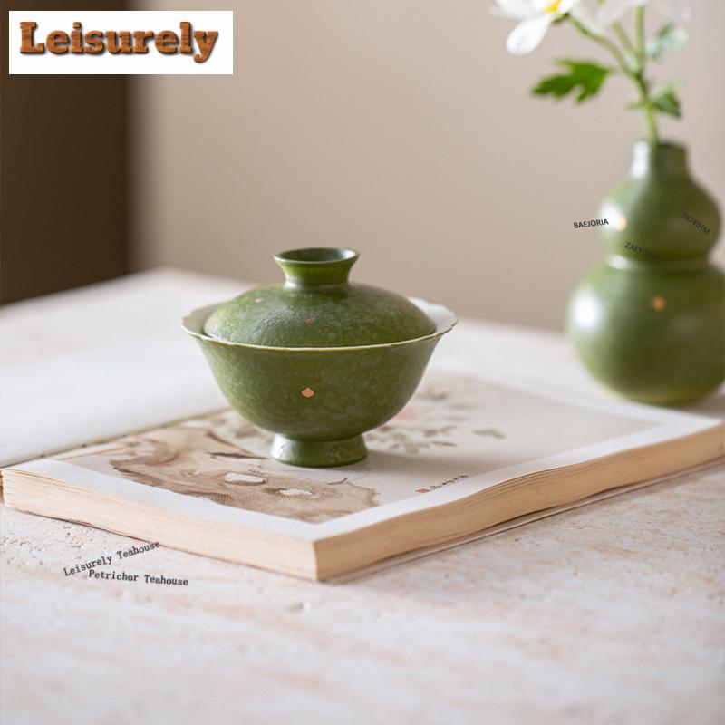 81ml Matcha Green Sprinkle Gold Gaiwan Boutique Tea Tureen Tea Bowl With Lid Kit Tea Making Cover Bowl Teaware Accessories Craft