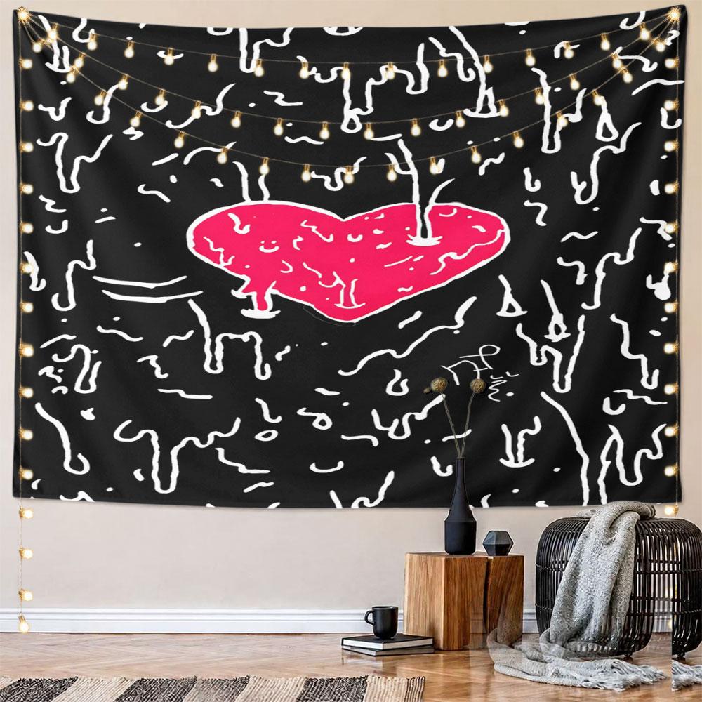 "Melting Heart on Black Drip Art" Pattern Wall Hanging Tapestry Decorative Tapestry Home Decor for Bedroom and Living Room