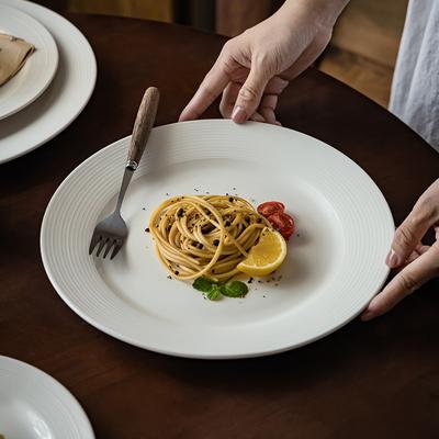 Retro Ceramic Flat Plate Vegetable Plate High Value Relief Western Food Pasta Plate Breakfast Dessert Plate Threaded Fruit Salad Plate