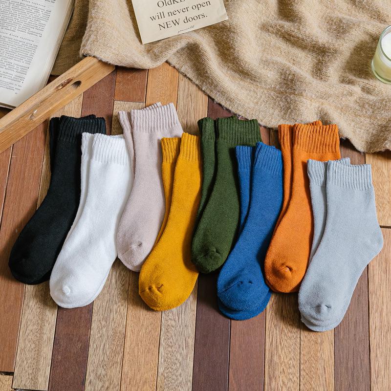Thick Winter Socks: Women's Velvet-lined Mid-Calf, Men's Black Knee-High Cotton, Thick Warm Terry Cotton Socks