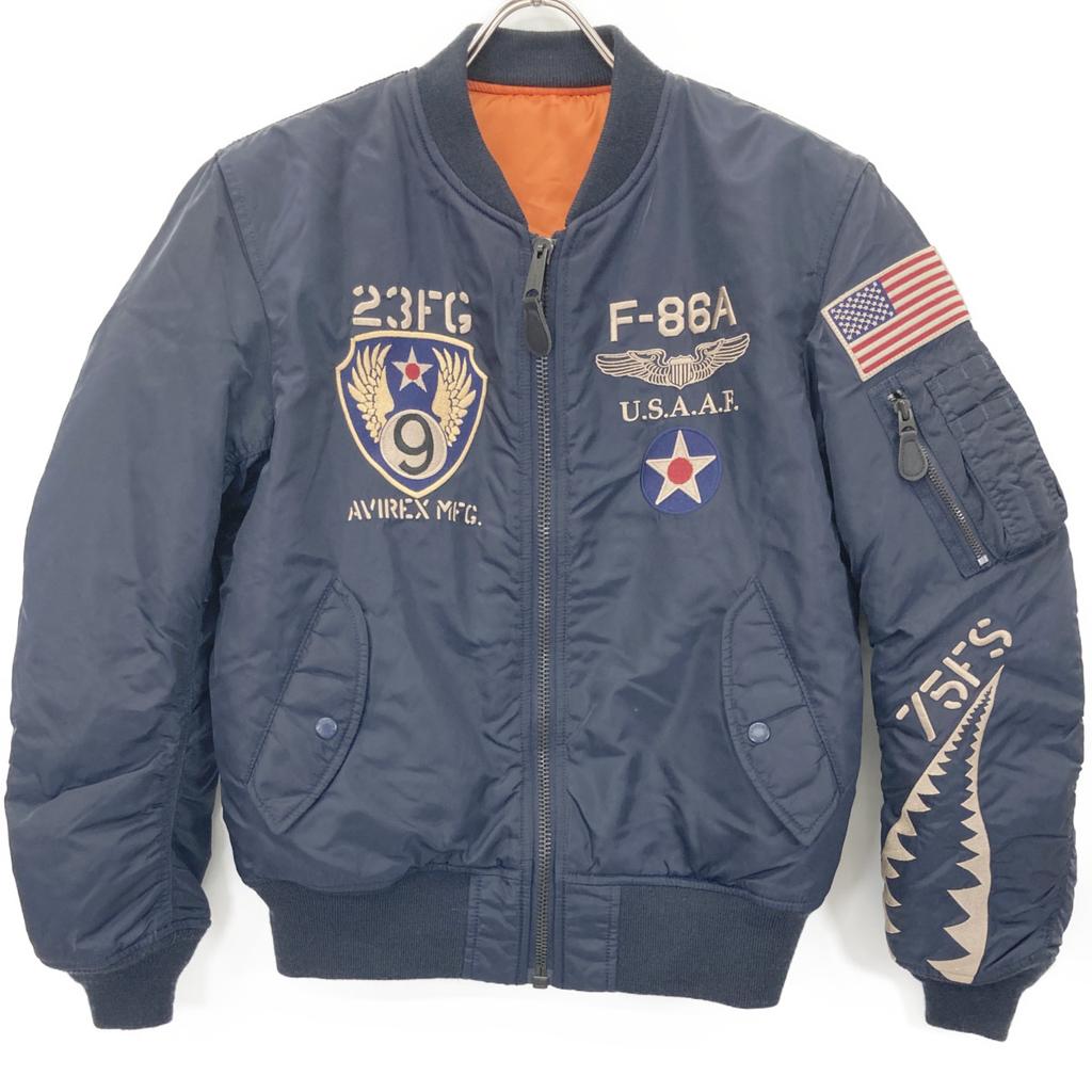 AVIREX 6172151 Navy Flying Shark MA-1 Flight Jacket Jacket L NavyUsed
