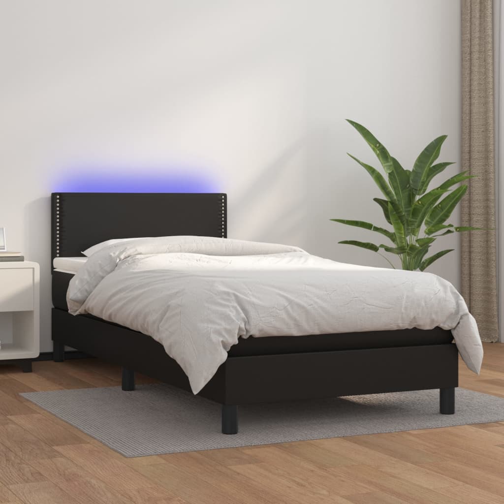 Vidaxl Łóżko Kontynentalne Z Materacem I Led Czarna Ekoskóra 80X200 Cm