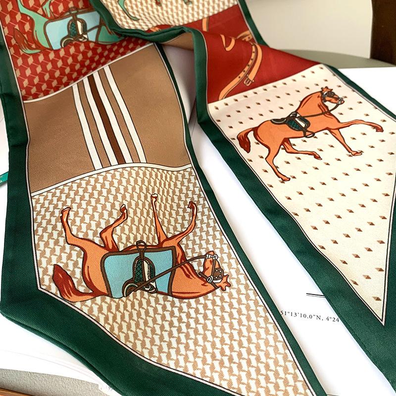 Bufanda Retro Delgada y Estrecha de Seda Simulada Bufanda de Punta Decorativa para Mujer Atar Bolso Cinturón para el Cabello Cinta Bufanda