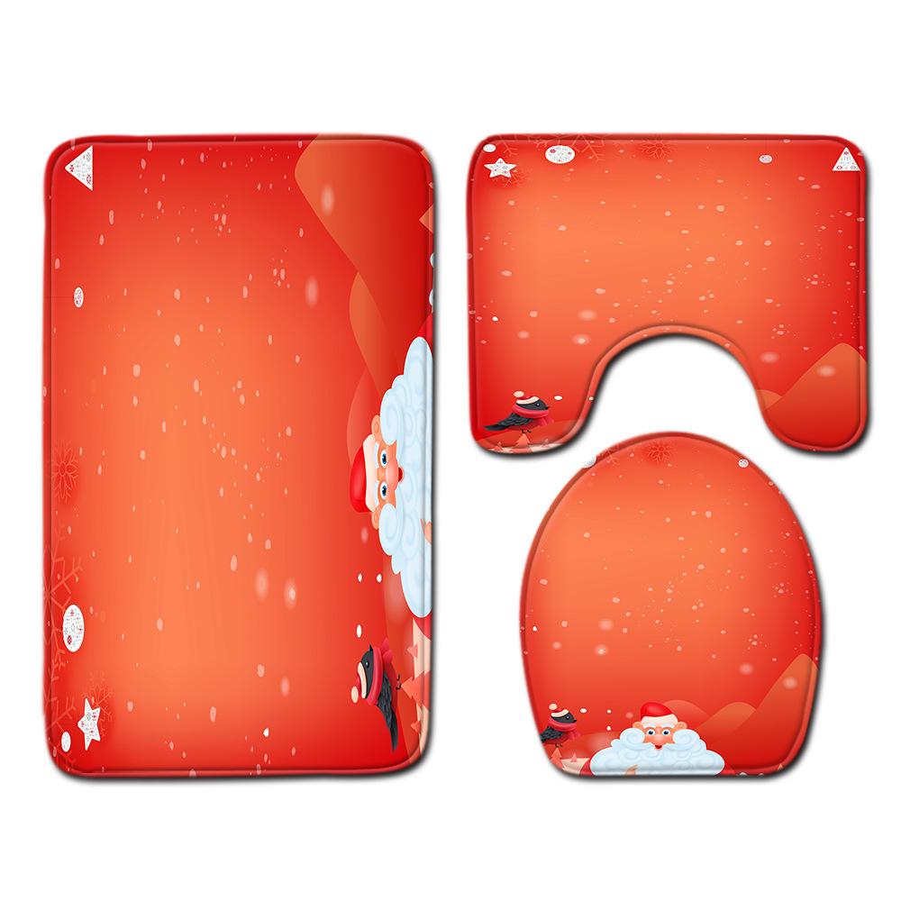 Christmas Bathroom Floor Mat Toilet Three-Piece Set