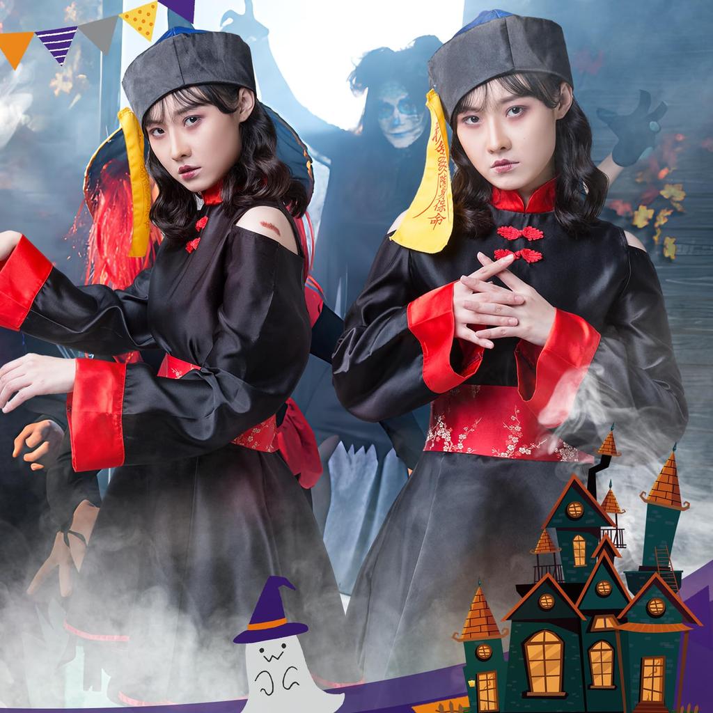 [Matreeglam] Κοστούμι Cosplay Jiangshi για Παιδιά Αποκριάς Ενήλικο Κοστούμι Jiangshi Χαριτωμένο Ολόσωμο Κοστούμι Φαντάσματος Ζόμπι Αποκριάς για Παιδιά Φούστα για Κορίτσια