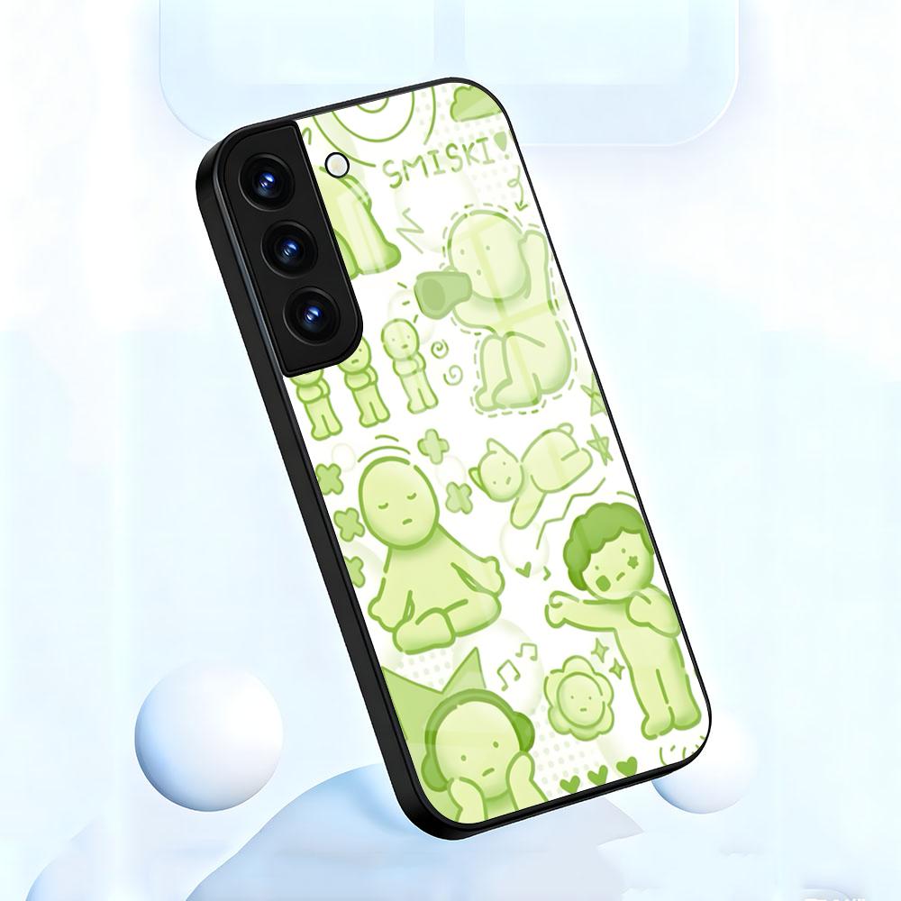 Cute S-Smiski Phone Case For Samsung S26 S25 S24 FE S23 S22 S21 Plus S20 Ultra Note20Ultra Black Glass Cover