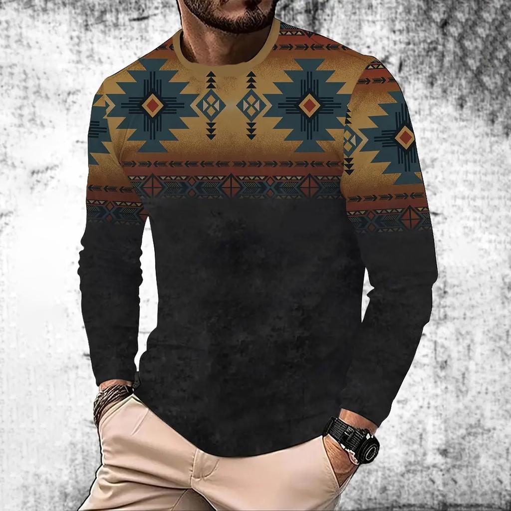 Vintage Herren T-Shirt Grafikdruck Lässig Langarmshirt Männlich Übergroße Kleidung Mode Rundhalsausschnitt Pullover Streetwear