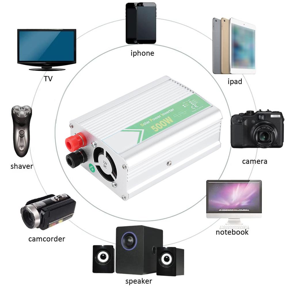 DC12V auf AC220V 500W Smart Power Converter LED Mehrfachschutz Sicherheit Auto Wechselrichter