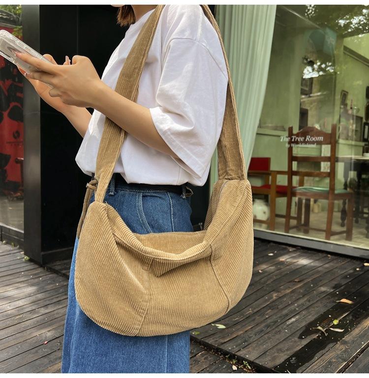 Corduroy Large Capacity Crossbody Bags for Women Vintage Hobos Shoulder Bag Ladies Solid Color Fashi Female Purses Handbags