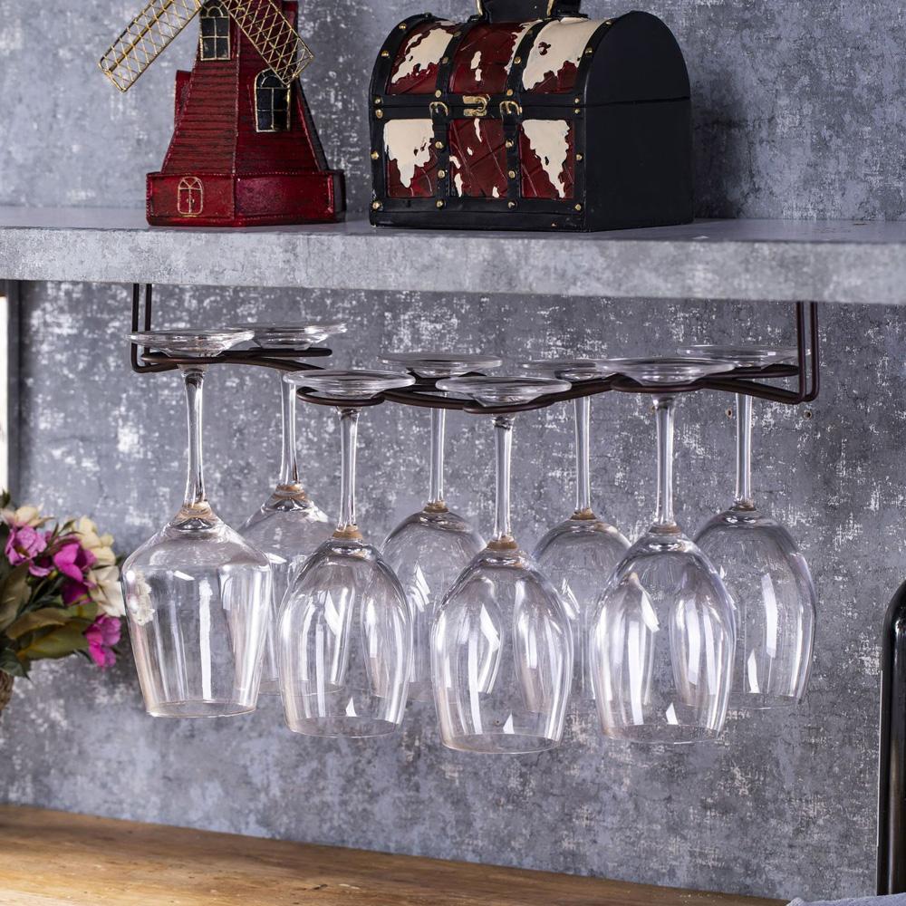 Iron Goblet Storage Shelf Cabinet Organizer Wine Glass Rack Cup Hanger Stemware Holder Hanging Rack