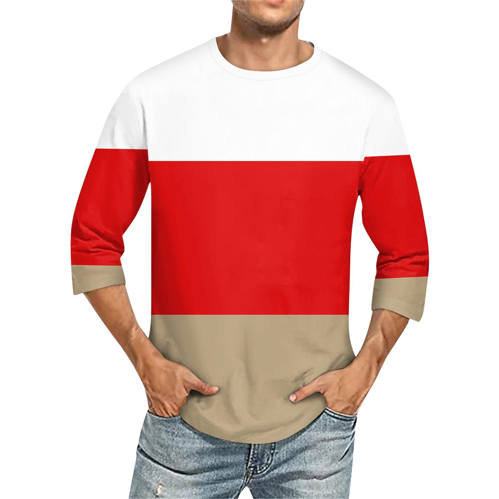 

Мужская однотонная футболка с круглым вырезом и рукавами три четверти XL киноварь