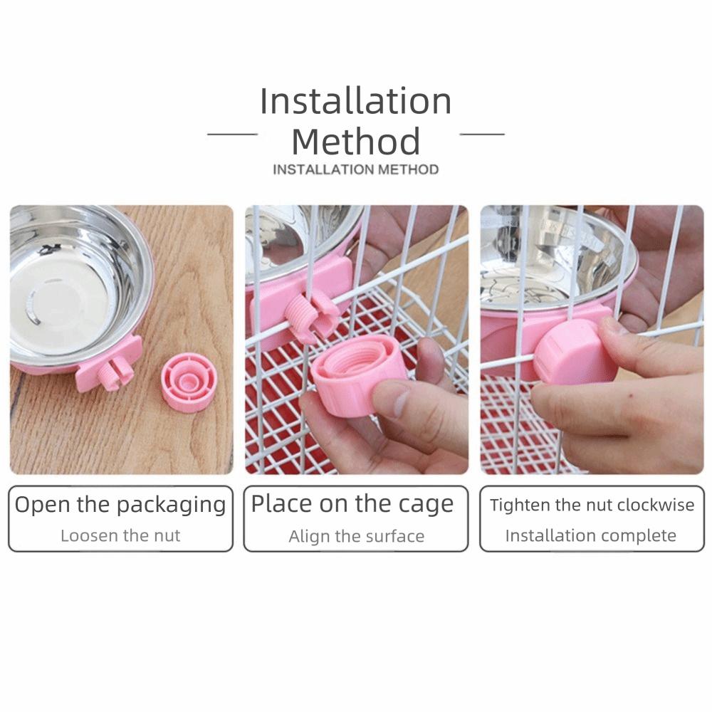 Non Tip Over Cage Mounted Cat Feeder Stainless Steel Cat Food Water Dish  Dog Feeding