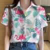 Womens Shirts Animal Cartoon flamingo 3D Printed Casual Hawaiian Short Sleeve Button Beach Shirt Summer y2k Women's Clothes