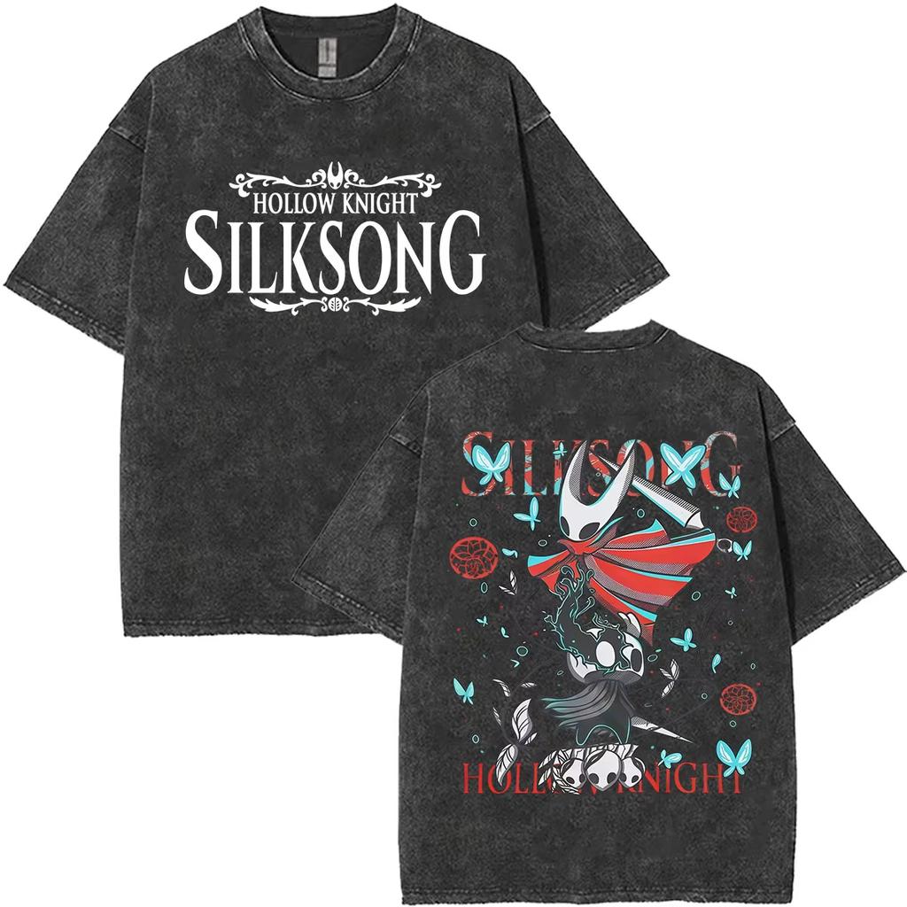 Summer Hot Sale 2026 Game Hollow Knight Washed T Shirt Men Women Vintage Top Hip Hop Streetwear Oversized Tshirt Short Sleeve Casual Clothing