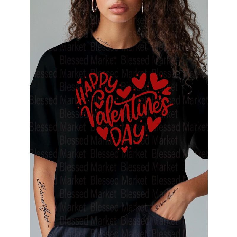 Moletoms de Natal Tamanho Europeu para Mulheres 2025 Presente de Natal Camiseta, Local 1 Peça Casual Feminina Design de Coração Feliz Dia dos Namorados