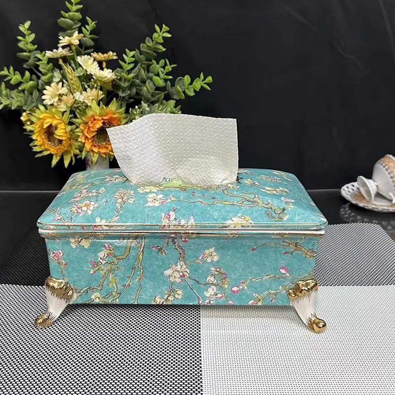 European style ceramic tissue box full of flowers, living room coffee table, table, paper drawer, high-end storage box, home res