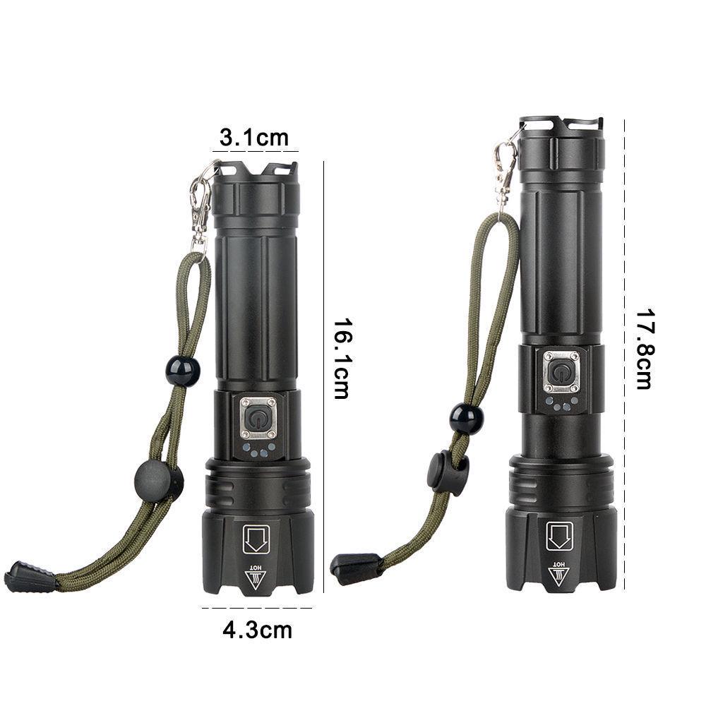 XHP70 High-Brightness LED Flashlight - Aluminum Alloy, Telescopic Zoom, Electric Display, Waterproof, Multifunctional Outdoor Handheld Light