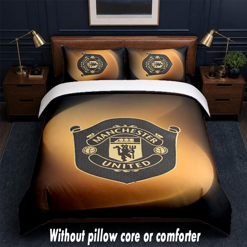 Set de Cama Manchester United FC Diseño 1 Funda Nórdica + 2 Fundas de Almohada Suave Transpirable Ropa de Cama para el Hogar