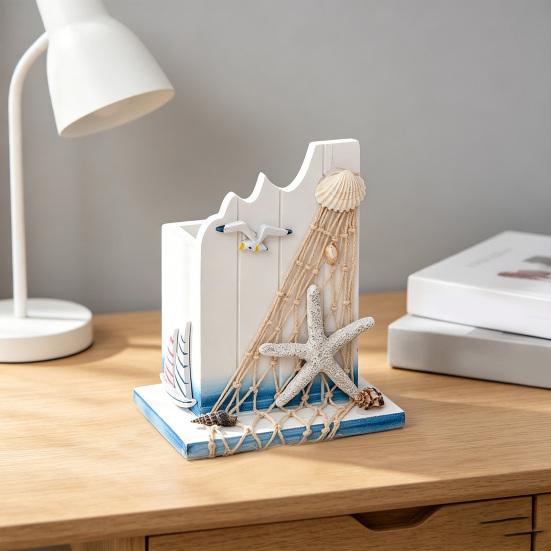 Maritimer Holz-Stifthalter Handgefertigt Mediterranes Thema Make-up-Pinsel-Organizer Ozeanstrand Stiftebehälter für Zuhause Büro