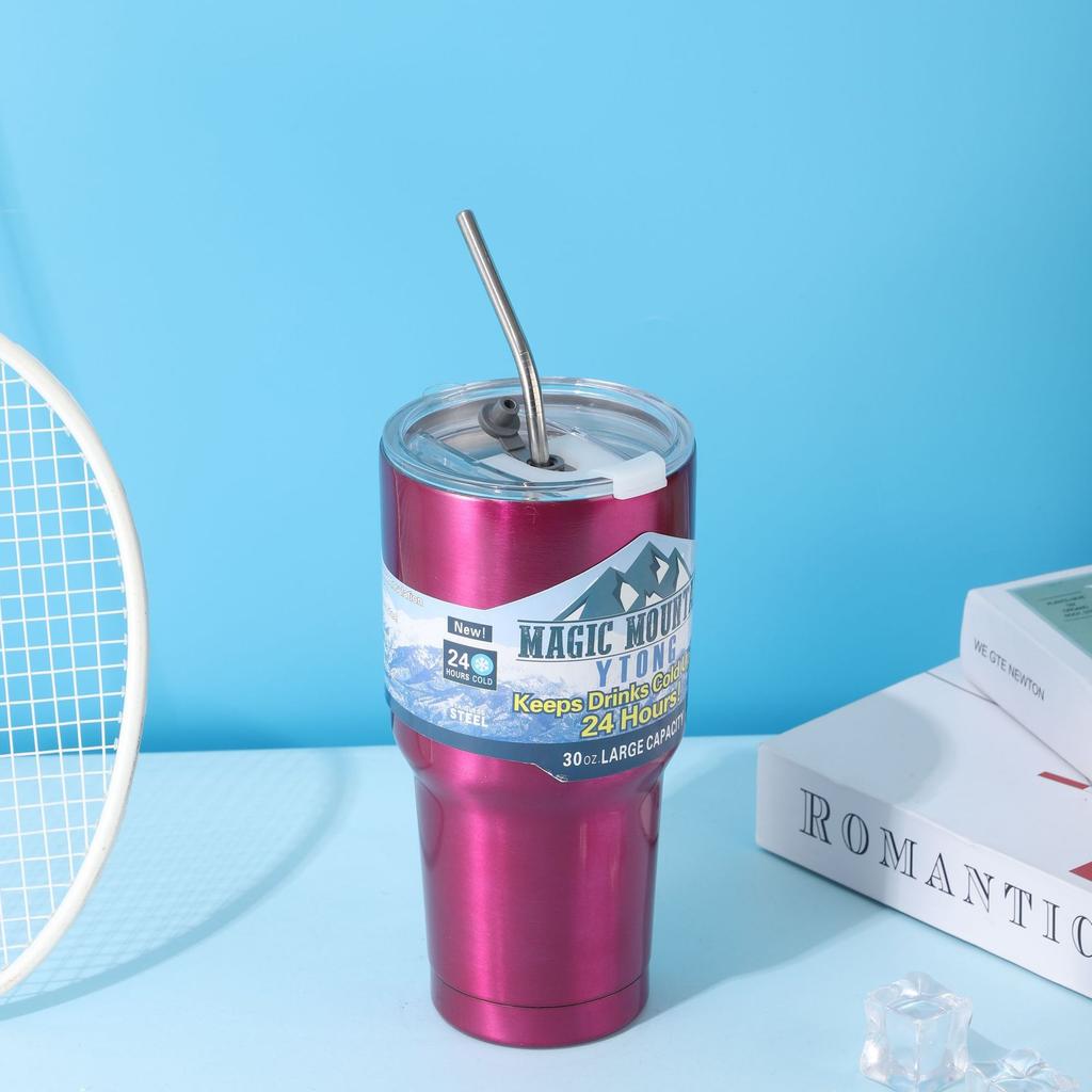 Large Capacity Stainless Steel Insulated Water Bottle Straw Female High Aesthetic Dual Drinking Car Portable Handy Student Wa...