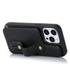 For iPhone 16 Pro Case Kickstand Card Slots Leather Coated TPU Cover with Shoulder Strap