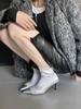 fashion Silk Women Ankle Boots Pointed Toe Winter Boots Woman Thin High Heels Back Zipper Rhinestone Chain Autumn Spring Boots Woman 40