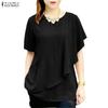 ZANZEA Women Casual Round Neck Solid Color Loose Half Sleeve Blouse