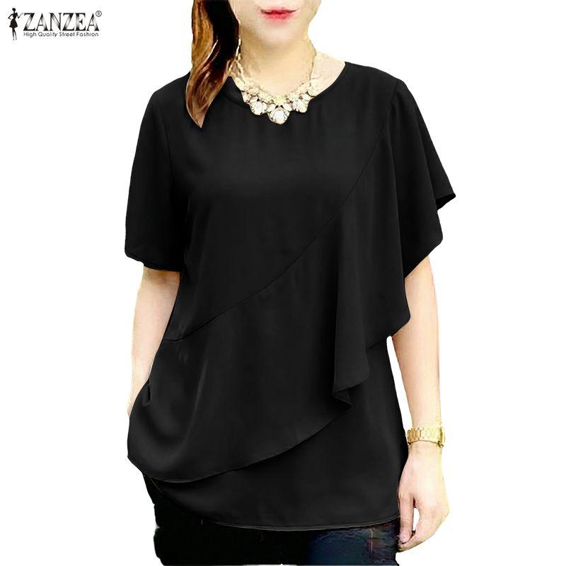 ZANZEA Women Casual Round Neck Solid Color Loose Half Sleeve Blouse