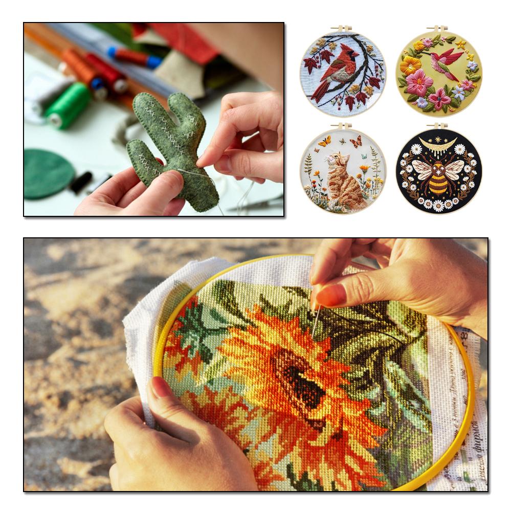 Tiergestempelte Kreuzstich-Sticksets mit Rahmen, Stoff, Farbe, Garn