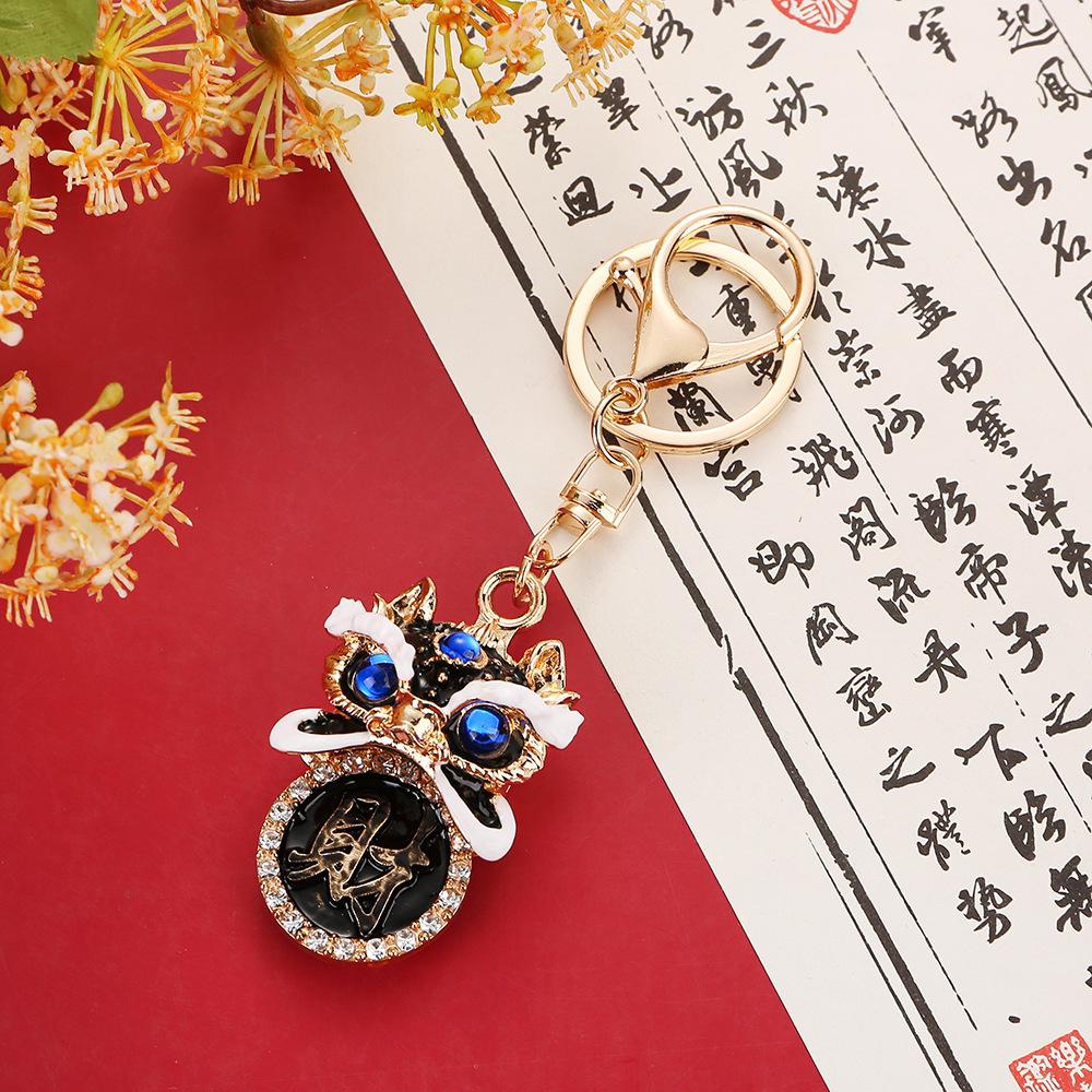 Chinese Style Lion Head Keychain, Dragon with Diamonds, Lion Head Bag Pendant, Foshan Lion Dance Creative Design