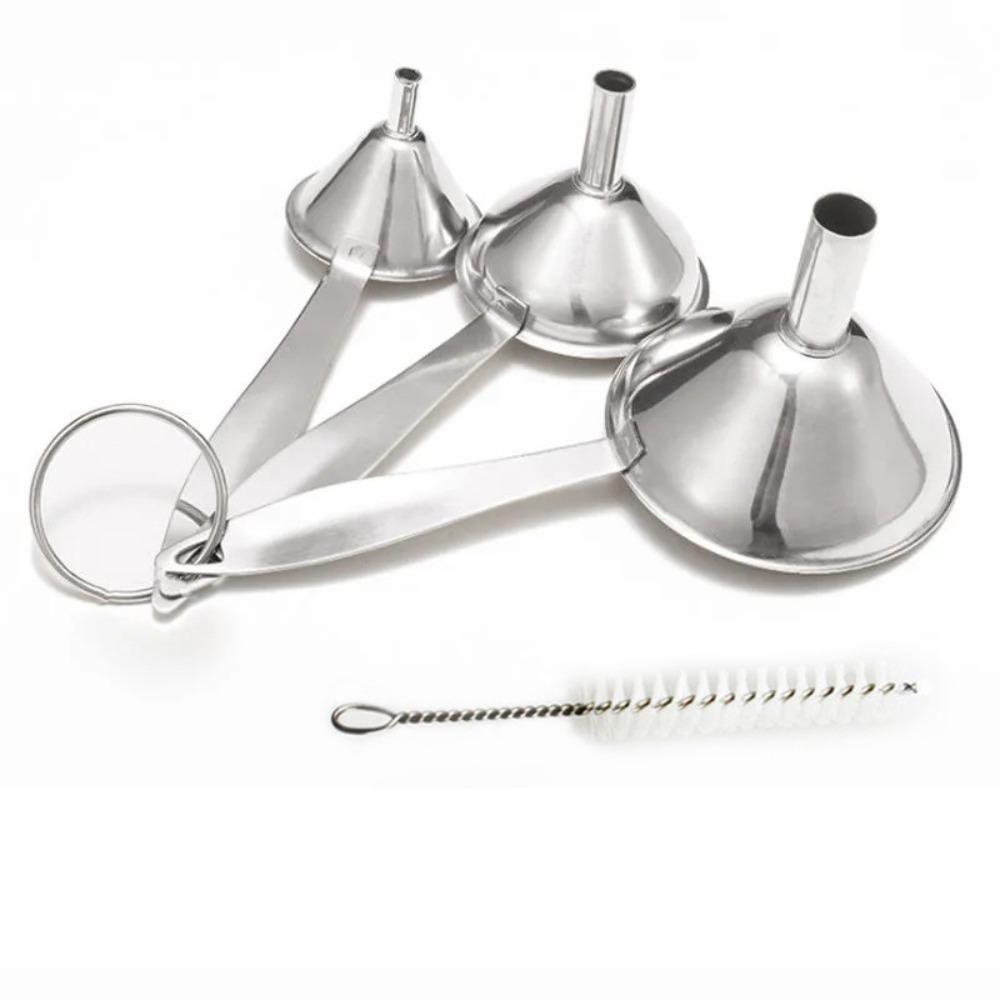 High Temperature Resistance Stainless Steel Funnel with Cleaning Brush Multi-function Long-handled Funnel